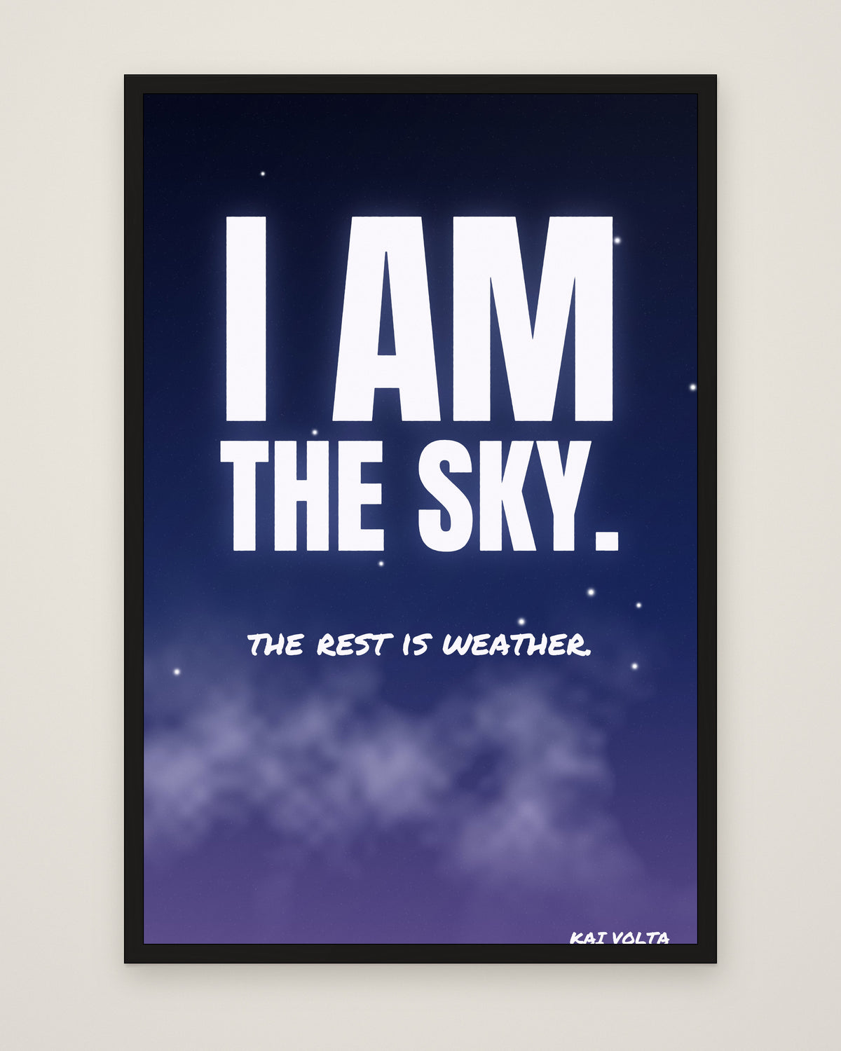I Am the Sky by Kai Volta, Museum Edition framed edge to edge in a black box frame, 60 × 90 cm and 80 × 120 cm
