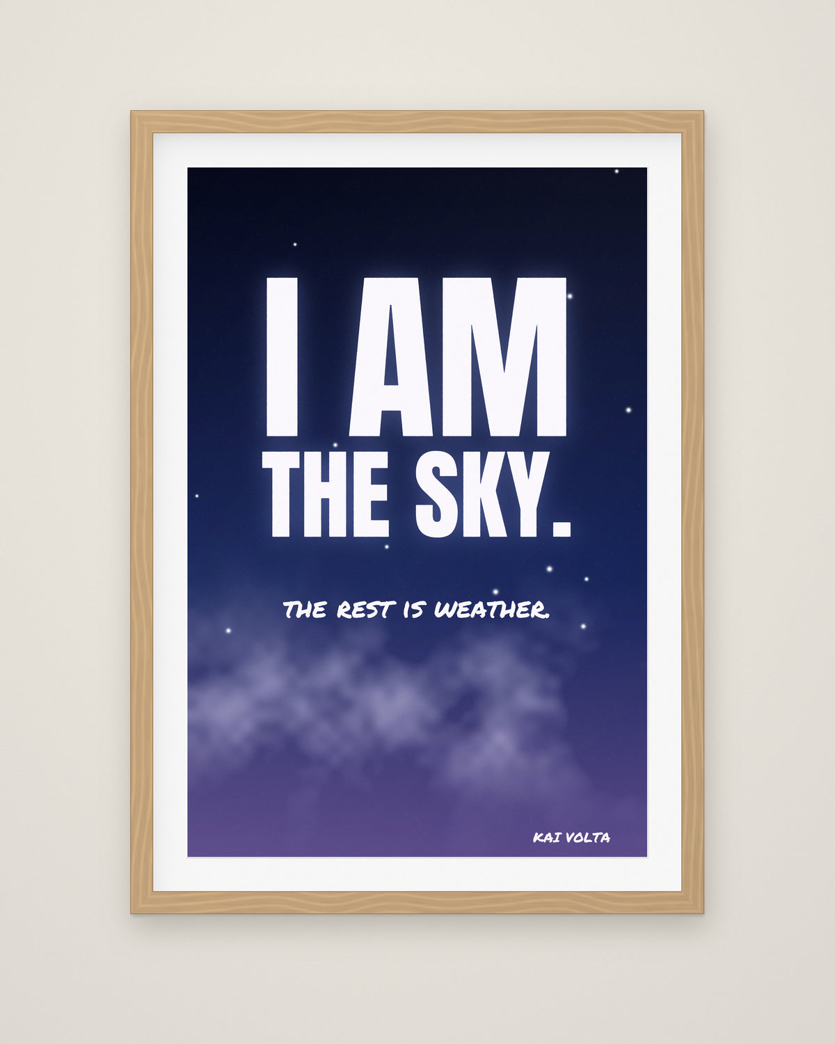 I Am the Sky by Kai Volta, Museum Edition framed fine art print in a natural box frame with a snow white mount
