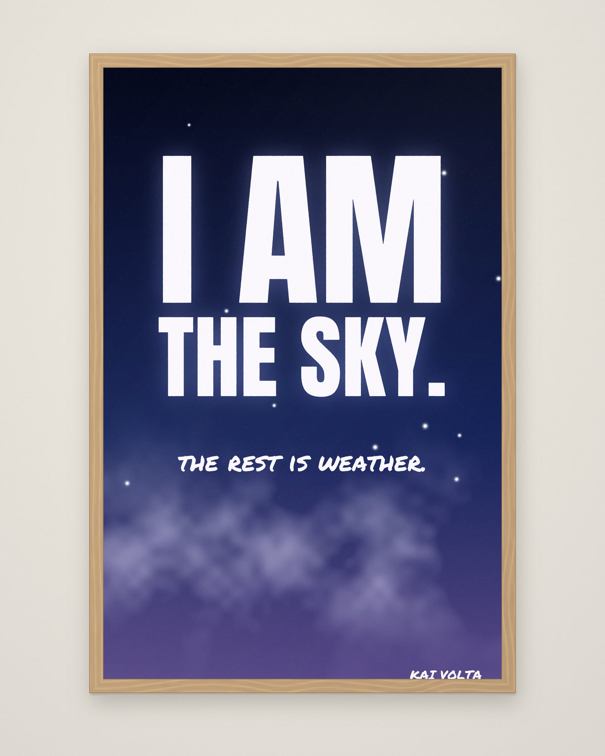I Am the Sky by Kai Volta, Museum Edition framed edge to edge in a natural box frame, 60 × 90 cm and 80 × 120 cm
