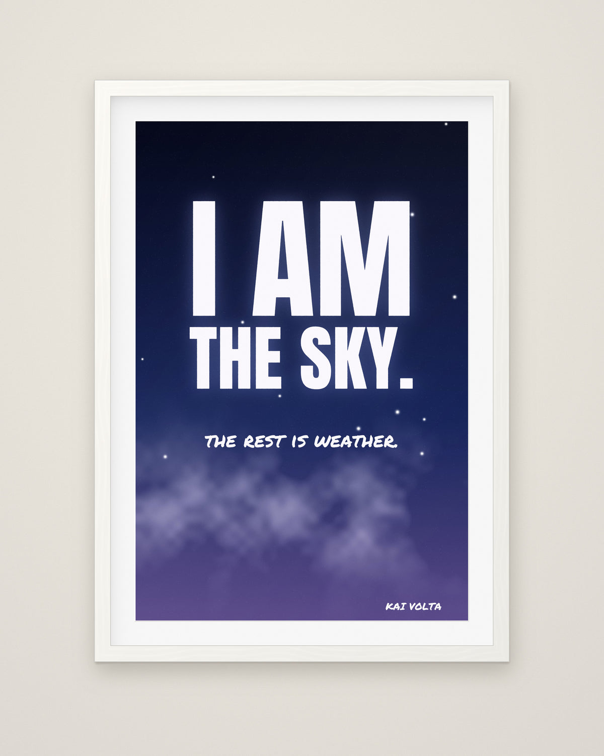 I Am the Sky by Kai Volta, Museum Edition framed fine art print in a white box frame with a snow white mount