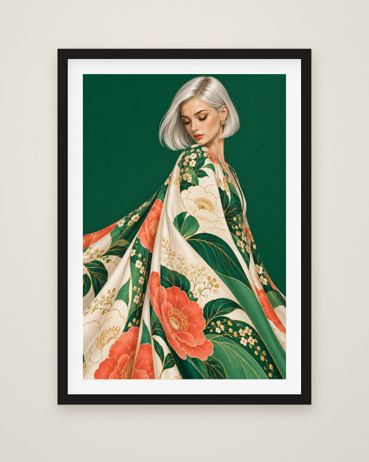 Jade Reverie by Kira Valen, Museum Edition framed fine art print in a black box frame with a snow white mount