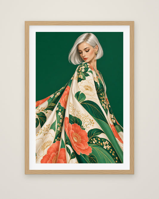 Jade Reverie by Kira Valen, Museum Edition framed fine art print in a natural box frame with a snow white mount