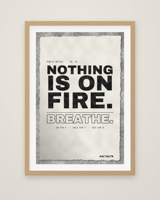 Nothing Is on Fire by Kai Volta, Museum Edition framed fine art print in a natural box frame with a snow white mount