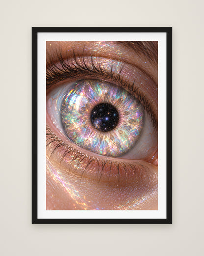 Opaline Iris by Nova Vale, Museum Edition framed fine art print in a black box frame with a snow white mount