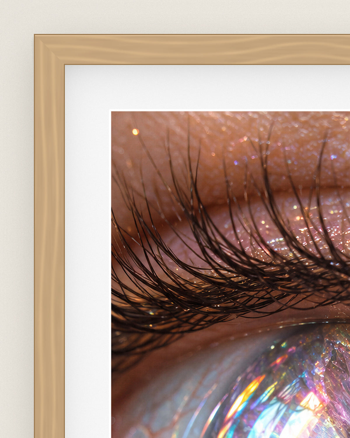 Opaline Iris Museum Edition, close up of the box frame, bevelled mount and Hahnemühle Photo Rag paper
