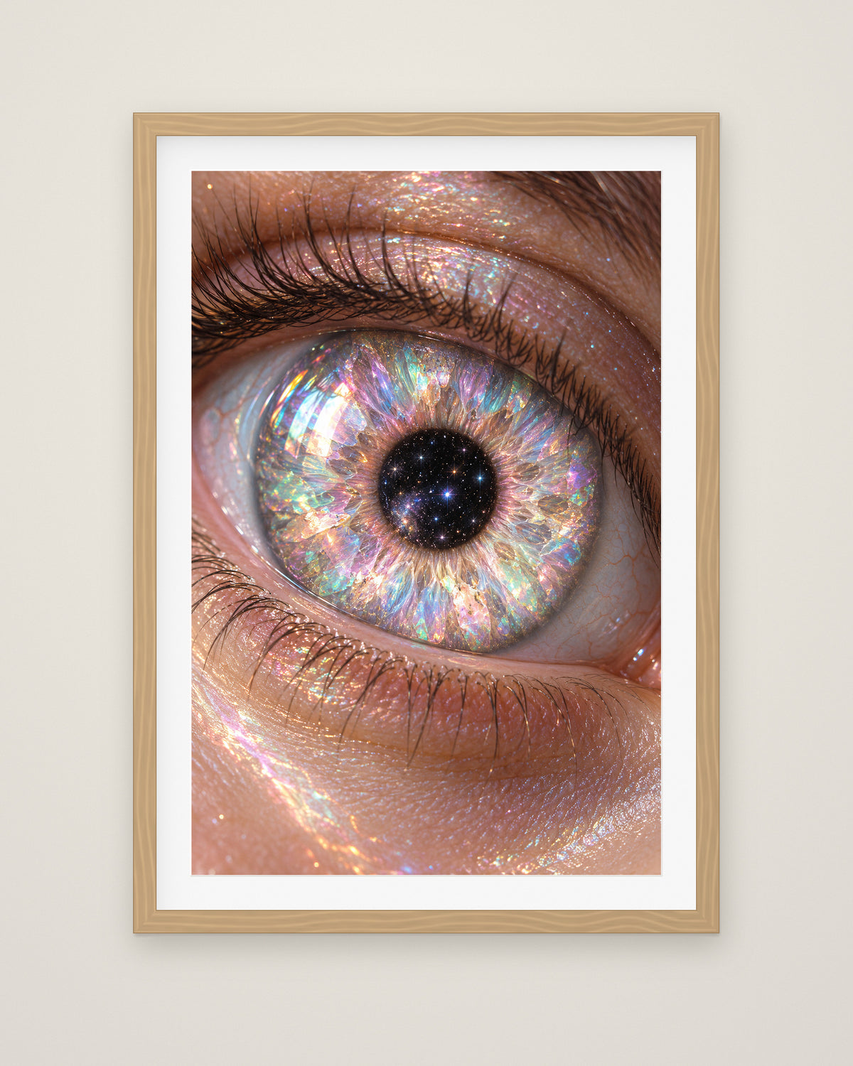 Opaline Iris by Nova Vale, Museum Edition framed fine art print in a natural box frame with a snow white mount
