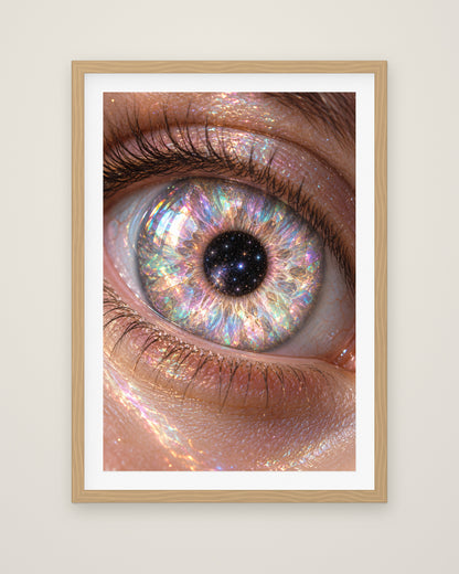 Opaline Iris by Nova Vale, Museum Edition framed fine art print in a natural box frame with a snow white mount