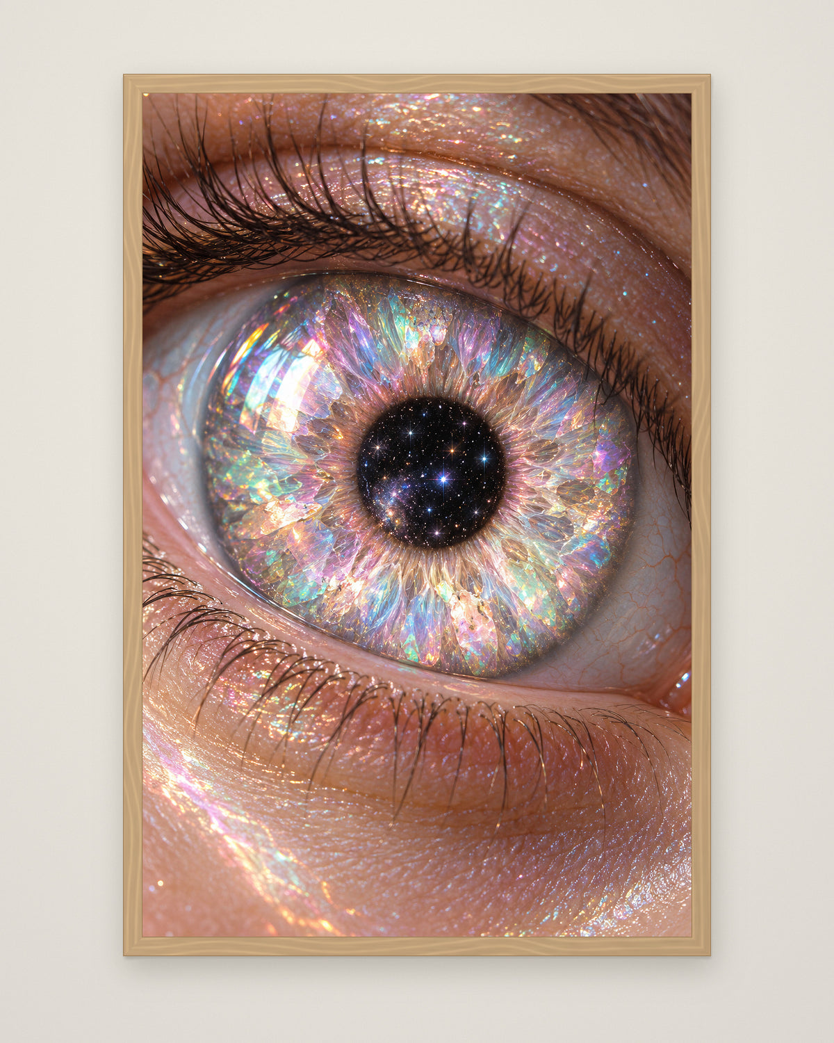 Opaline Iris by Nova Vale, Museum Edition framed edge to edge in a natural box frame, 60 × 90 cm and 80 × 120 cm
