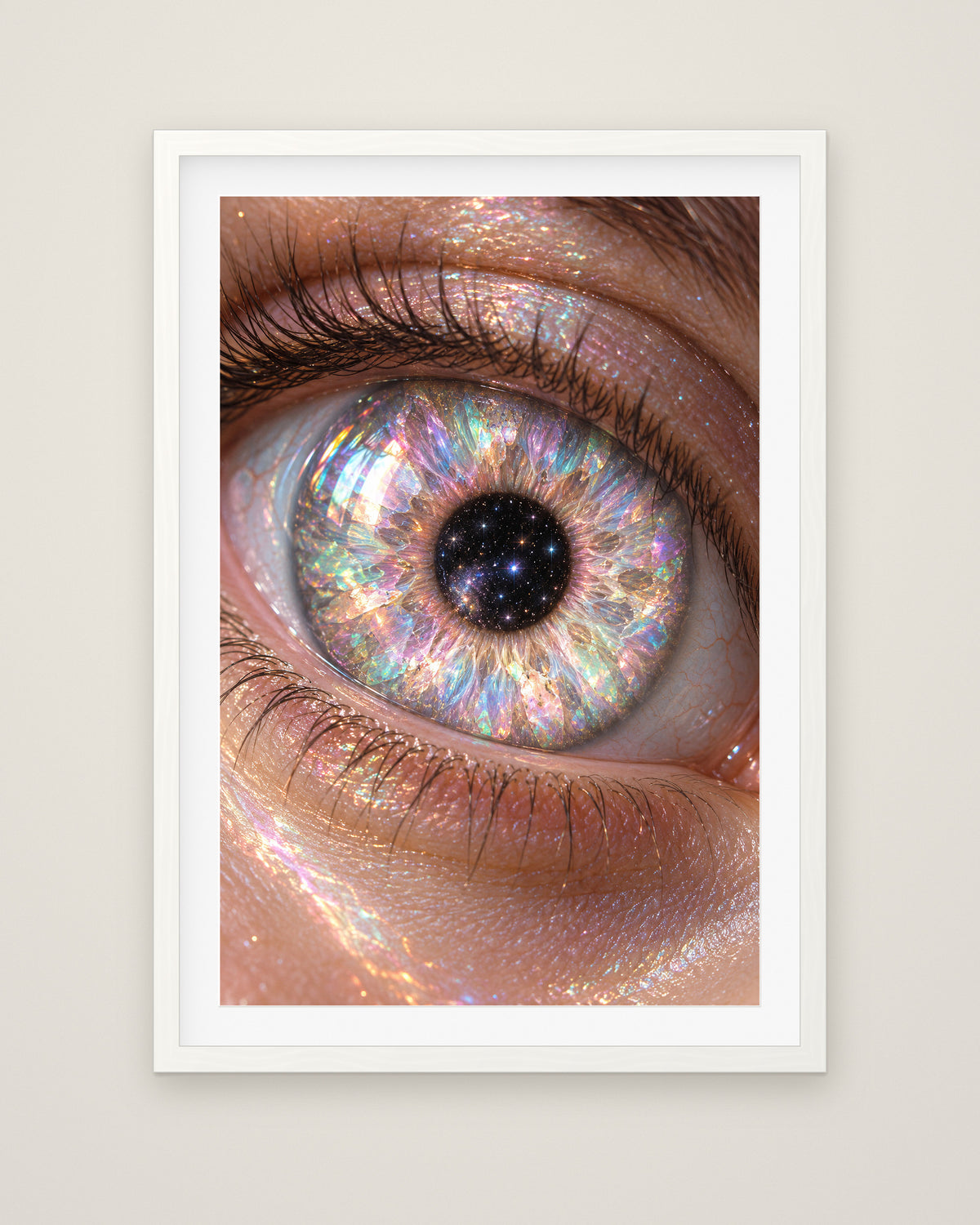 Opaline Iris by Nova Vale, Museum Edition framed fine art print in a white box frame with a snow white mount