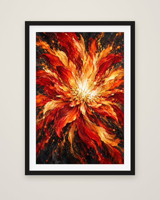 Phoenix Bloom by Saskia Ember, Museum Edition framed fine art print in a black box frame with a snow white mount