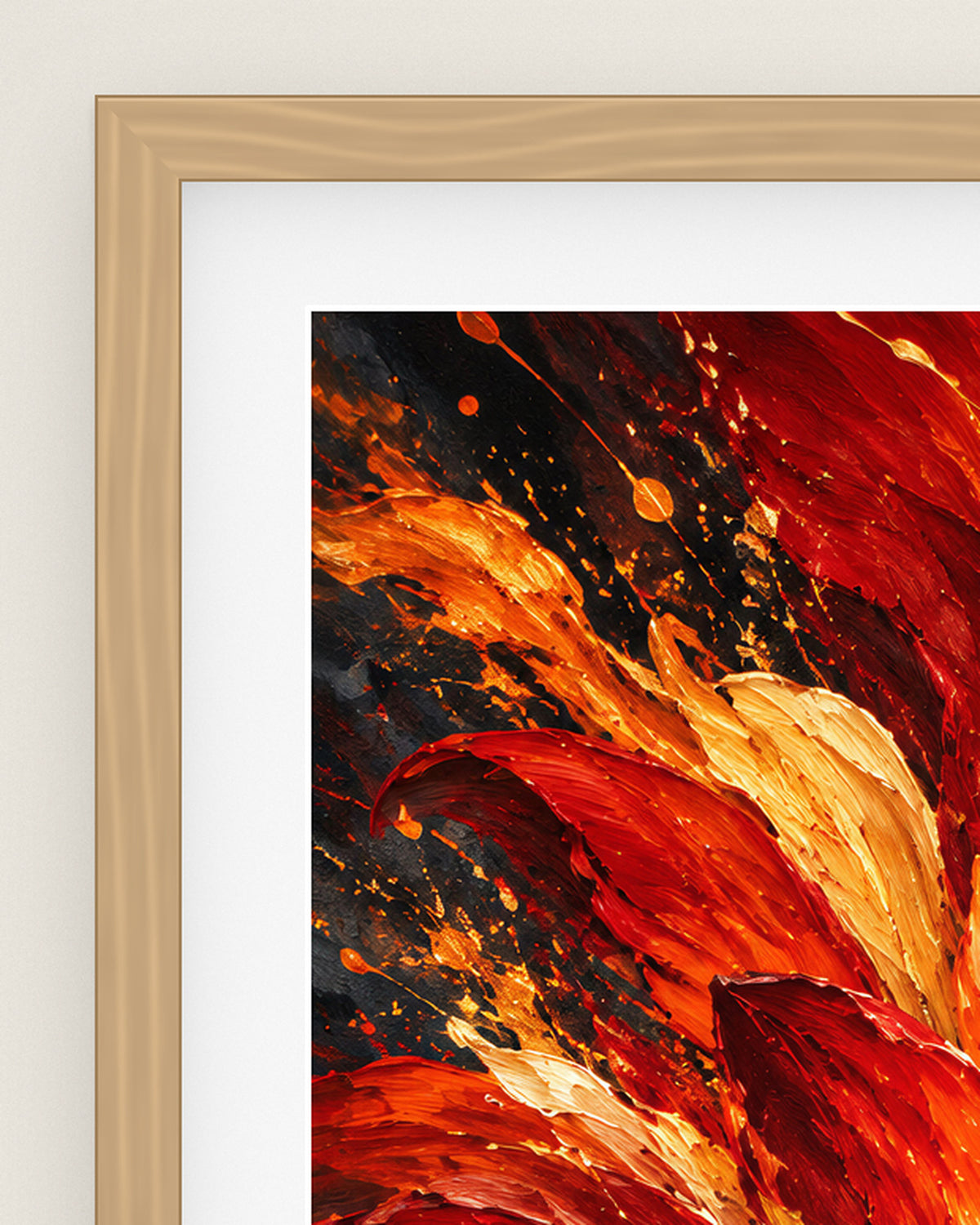 Phoenix Bloom Museum Edition, close up of the box frame, bevelled mount and Hahnemühle Photo Rag paper
