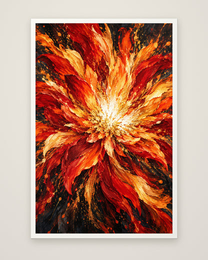 Phoenix Bloom by Saskia Ember, Museum Edition framed edge to edge in a white box frame, 60 × 90 cm and 80 × 120 cm