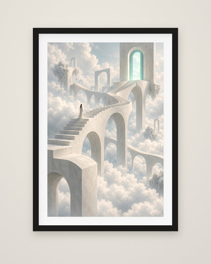 Porta Nubium by Lucien Arvaux, Museum Edition framed fine art print in a black box frame with a snow white mount
