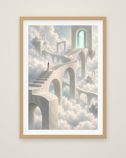 Porta Nubium by Lucien Arvaux, Museum Edition framed fine art print in a natural box frame with a snow white mount