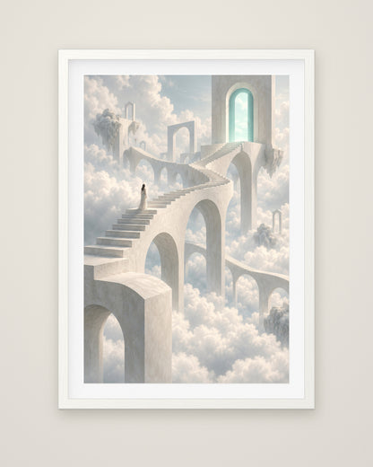 Porta Nubium by Lucien Arvaux, Museum Edition framed fine art print in a white box frame with a snow white mount