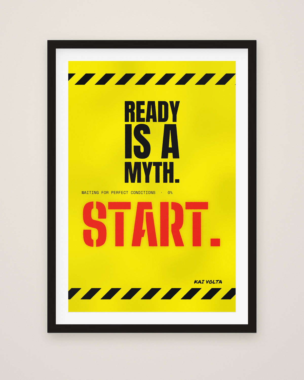 Ready Is a Myth by Kai Volta, Museum Edition framed fine art print in a black box frame with a snow white mount