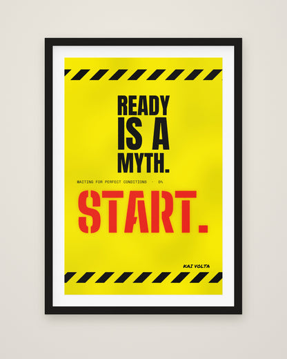 Ready Is a Myth by Kai Volta, Museum Edition framed fine art print in a black box frame with a snow white mount