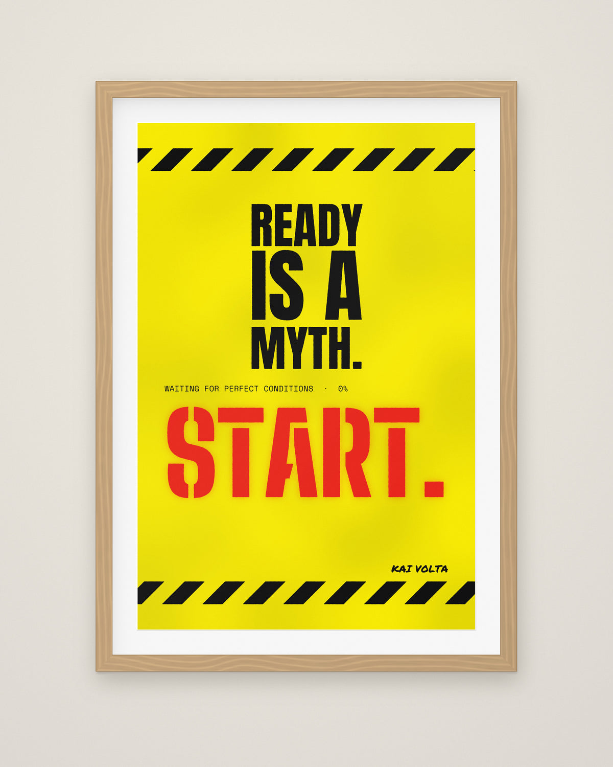 Ready Is a Myth by Kai Volta, Museum Edition framed fine art print in a natural box frame with a snow white mount
