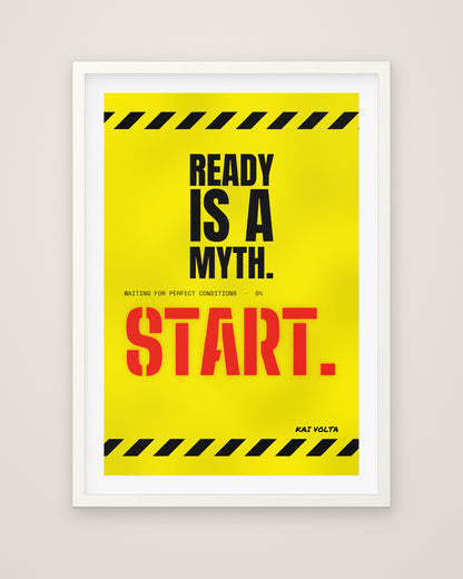Ready Is a Myth by Kai Volta, Museum Edition framed fine art print in a white box frame with a snow white mount