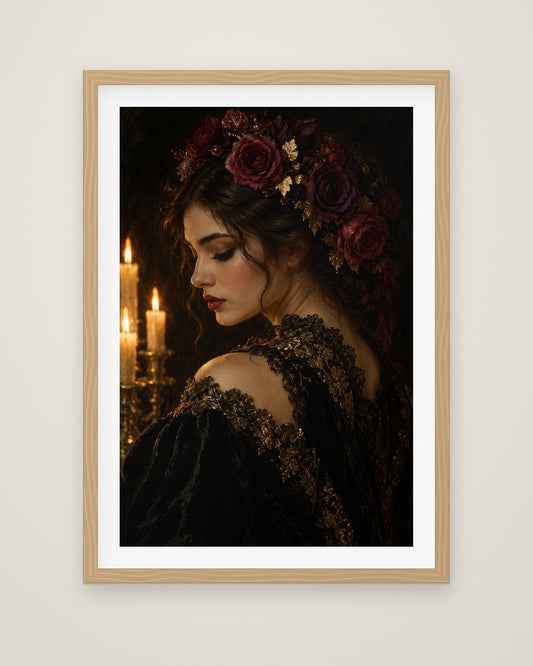 Rosa Notturna by Isadora Veyne, Museum Edition framed fine art print in a natural box frame with a snow white mount