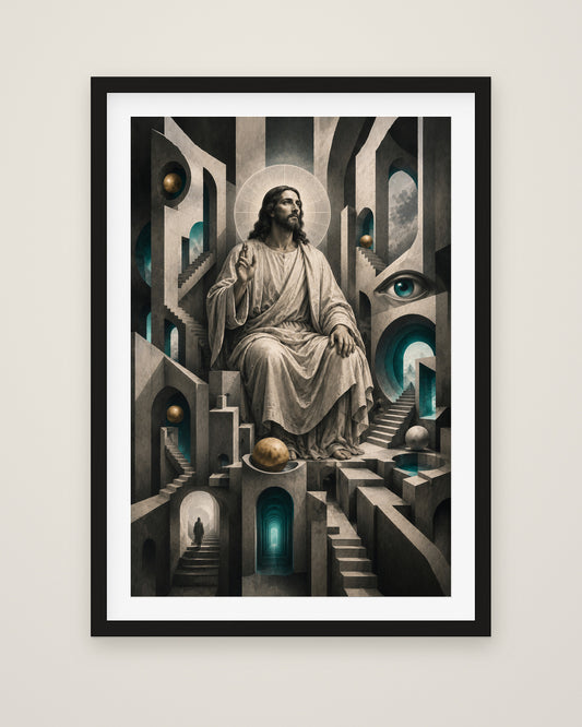 Scala Salvatoris by Lucien Arvaux, Museum Edition framed fine art print in a black box frame with a snow white mount