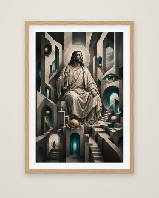 Scala Salvatoris by Lucien Arvaux, Museum Edition framed fine art print in a natural box frame with a snow white mount