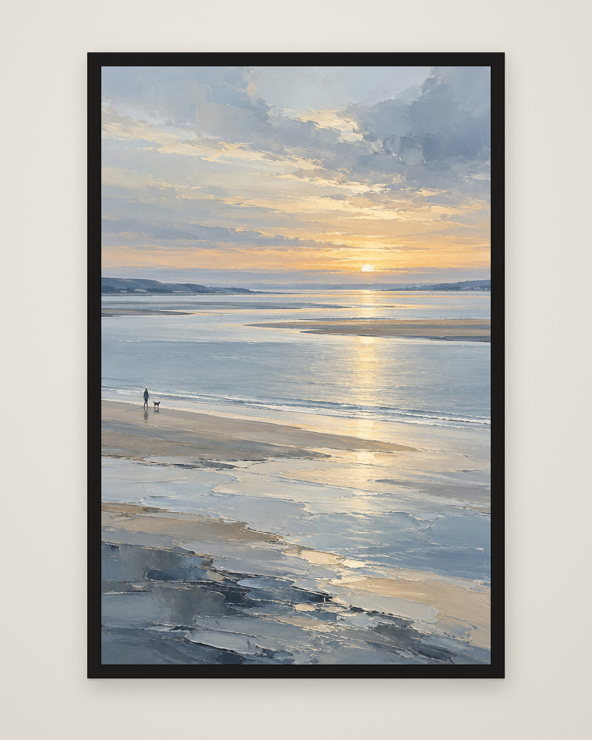 Silver Estuary by Maren Holt, Museum Edition framed edge to edge in a black box frame, 60 × 90 cm and 80 × 120 cm
