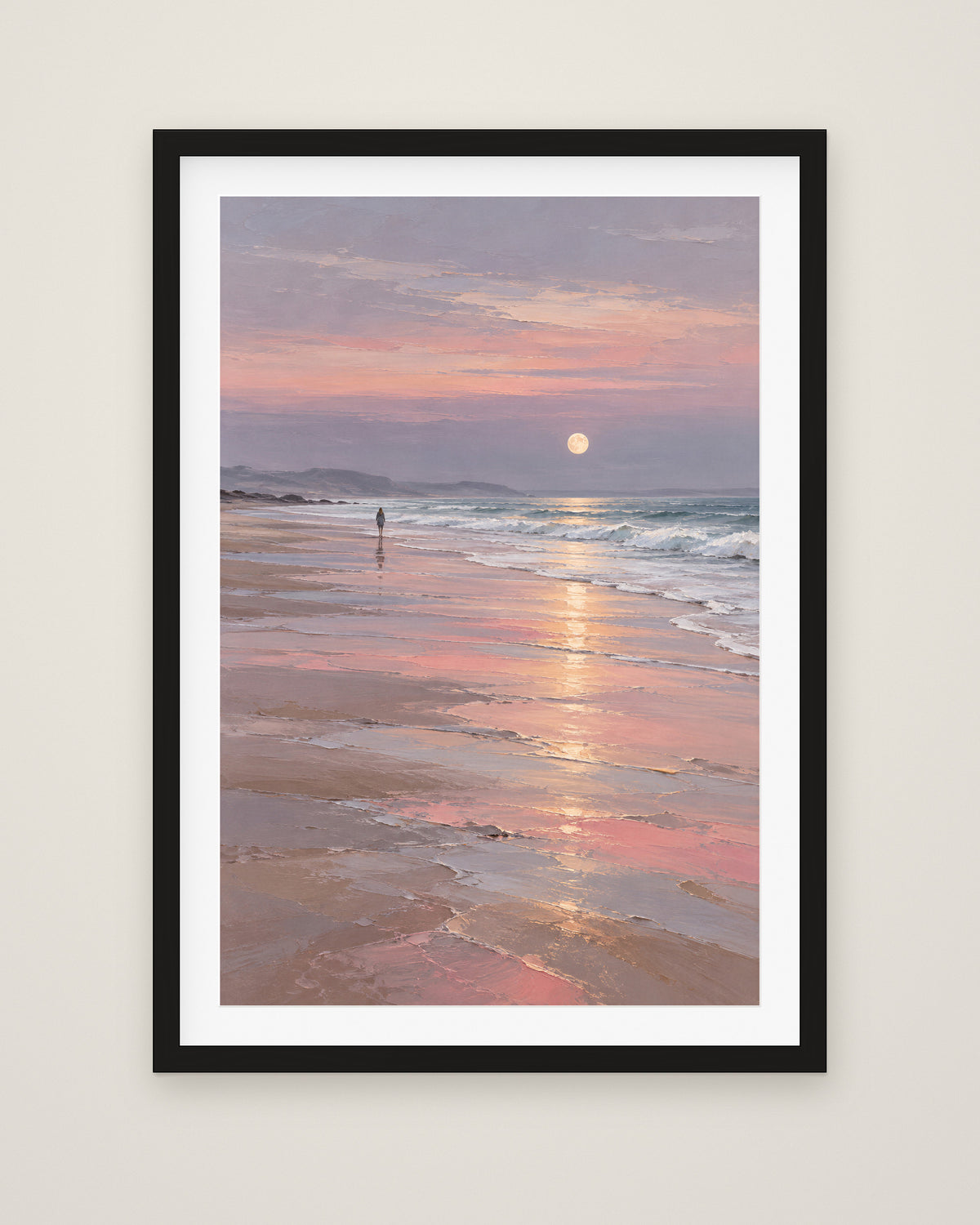 Silver Moon Tide by Maren Holt, Museum Edition framed fine art print in a black box frame with a snow white mount