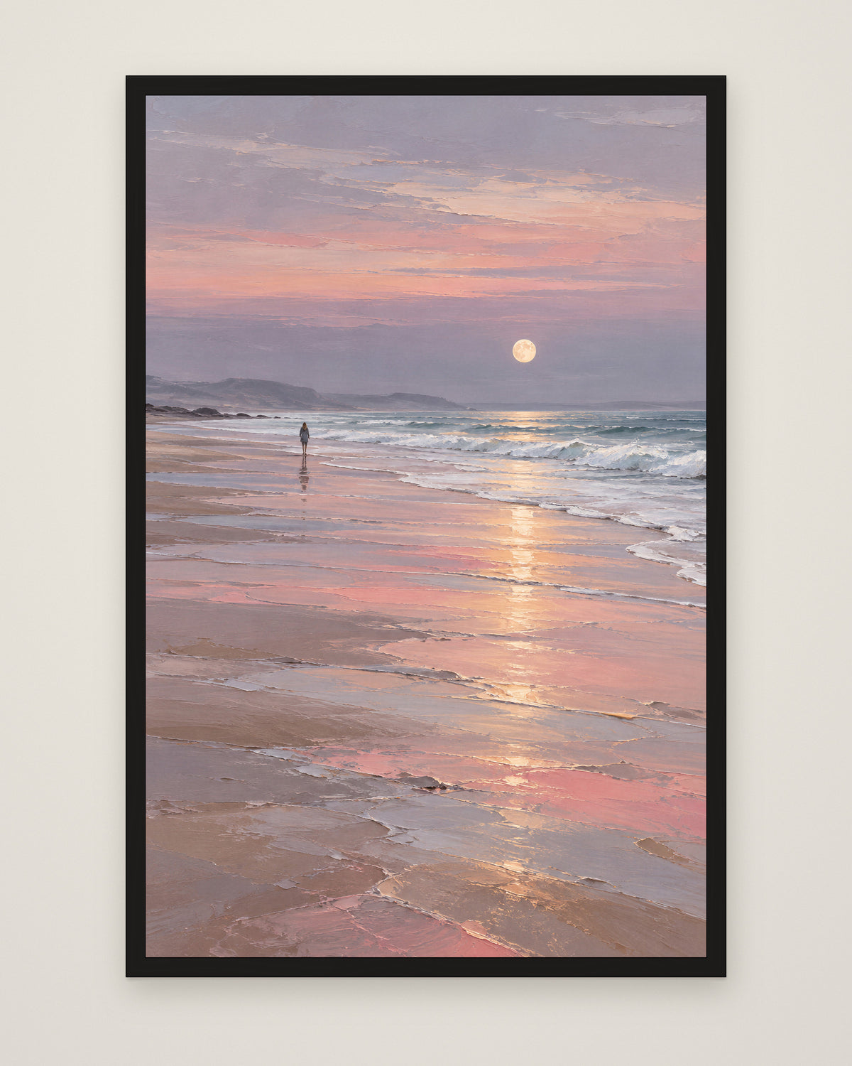 Silver Moon Tide by Maren Holt, Museum Edition framed edge to edge in a black box frame, 60 × 90 cm and 80 × 120 cm