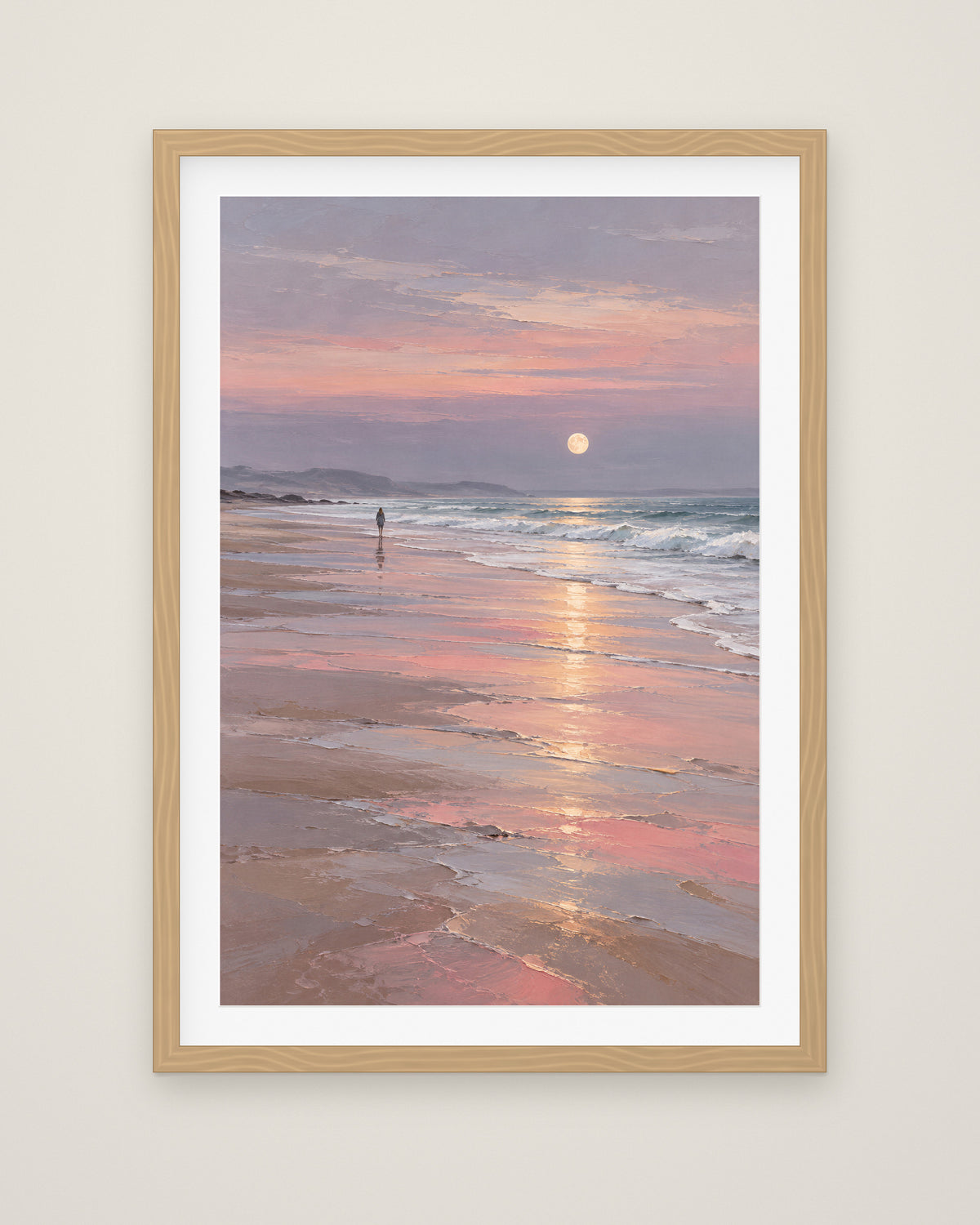 Silver Moon Tide by Maren Holt, Museum Edition framed fine art print in a natural box frame with a snow white mount