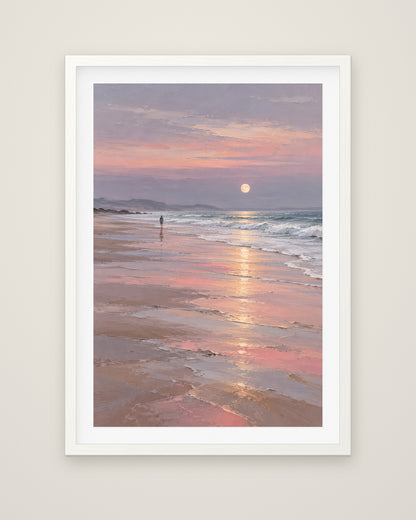 Silver Moon Tide by Maren Holt, Museum Edition framed fine art print in a white box frame with a snow white mount