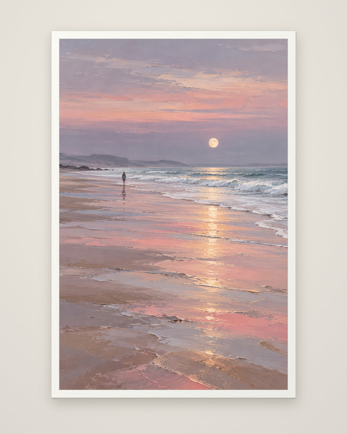 Silver Moon Tide by Maren Holt, Museum Edition framed edge to edge in a white box frame, 60 × 90 cm and 80 × 120 cm