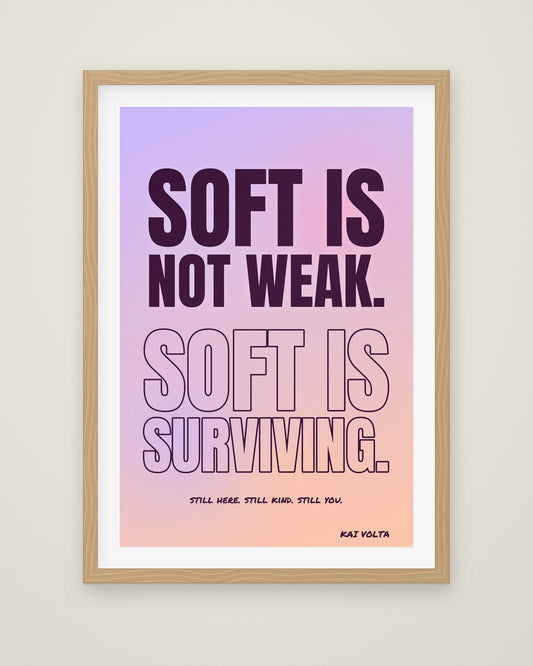 Soft Is Surviving by Kai Volta, Museum Edition framed fine art print in a natural box frame with a snow white mount