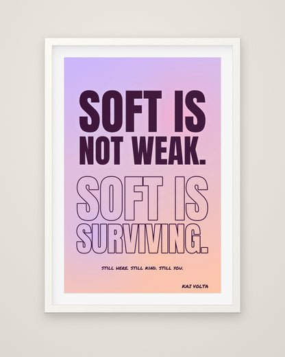 Soft Is Surviving by Kai Volta, Museum Edition framed fine art print in a white box frame with a snow white mount