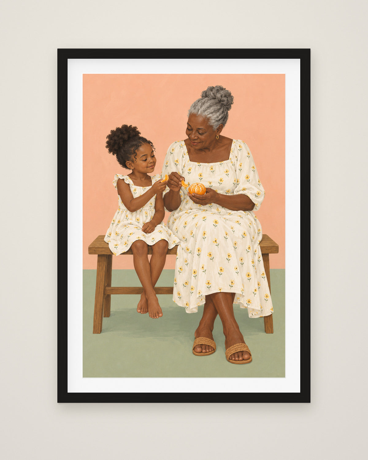 Sunday Oranges by Theo Ashby, Museum Edition framed fine art print in a black box frame with a snow white mount