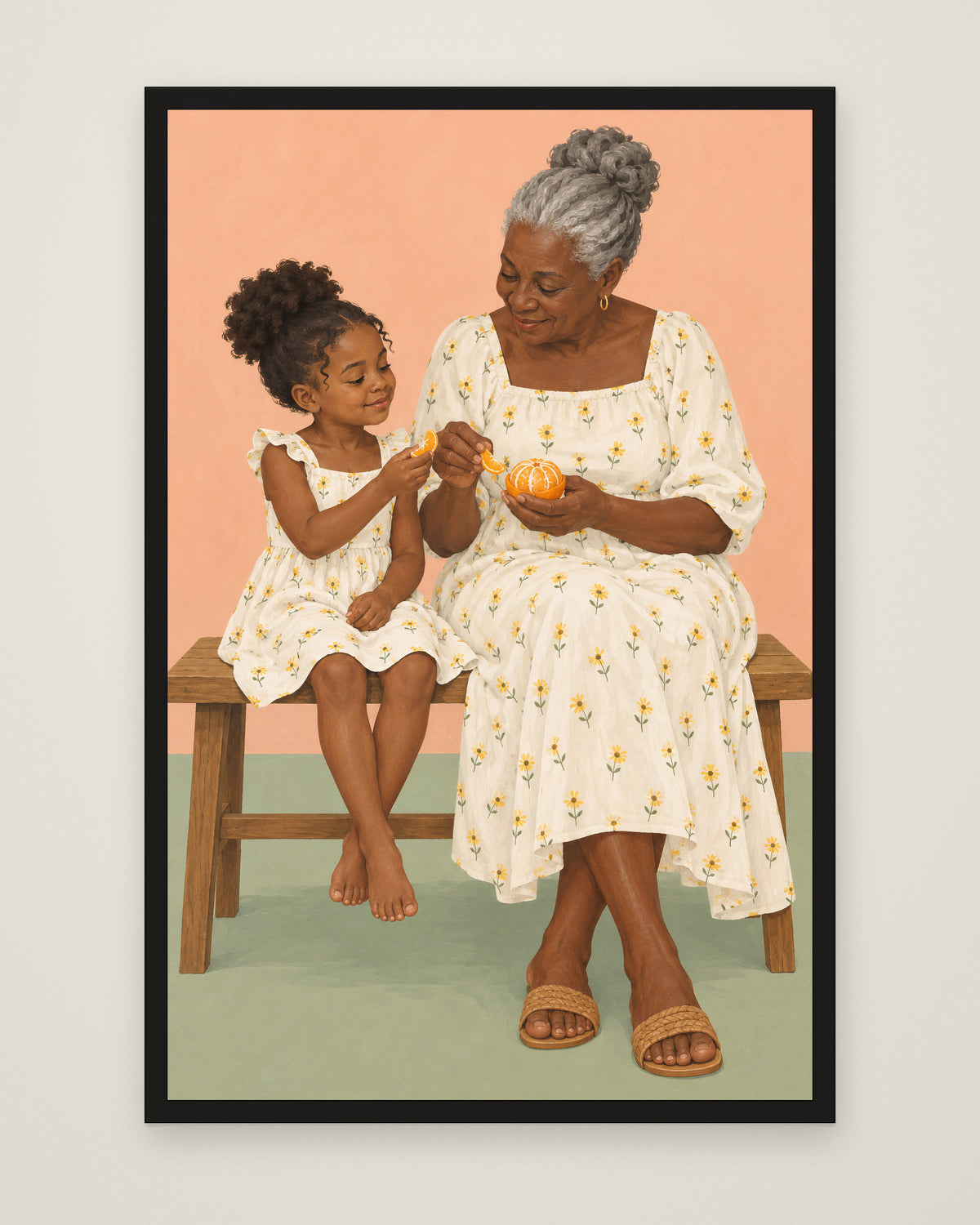 Sunday Oranges by Theo Ashby, Museum Edition framed edge to edge in a black box frame, 60 × 90 cm and 80 × 120 cm