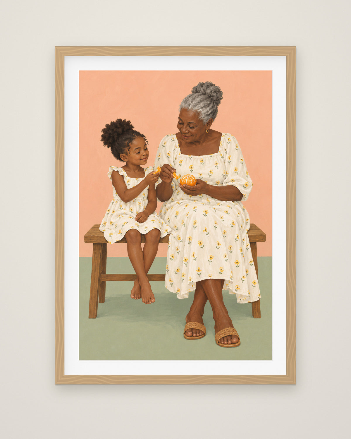 Sunday Oranges by Theo Ashby, Museum Edition framed fine art print in a natural box frame with a snow white mount