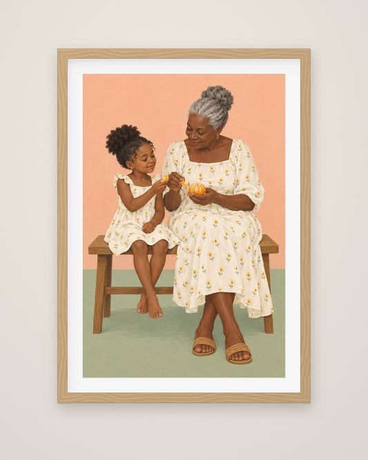 Sunday Oranges by Theo Ashby, Museum Edition framed fine art print in a natural box frame with a snow white mount