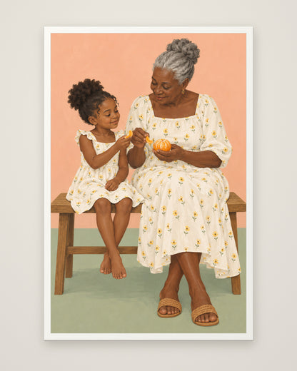 Sunday Oranges by Theo Ashby, Museum Edition framed edge to edge in a white box frame, 60 × 90 cm and 80 × 120 cm