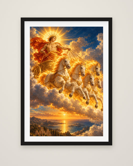 The Chariot of Helios by Lorenza di Valieri, Museum Edition framed fine art print in a black box frame with a snow white mount