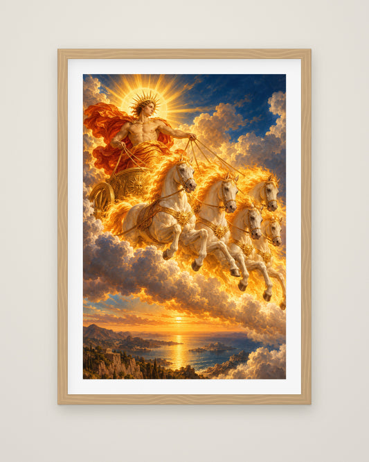 The Chariot of Helios by Lorenza di Valieri, Museum Edition framed fine art print in a natural box frame with a snow white mount