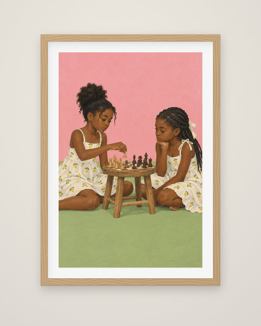 The Chess Players by Theo Ashby, Museum Edition framed fine art print in a natural box frame with a snow white mount