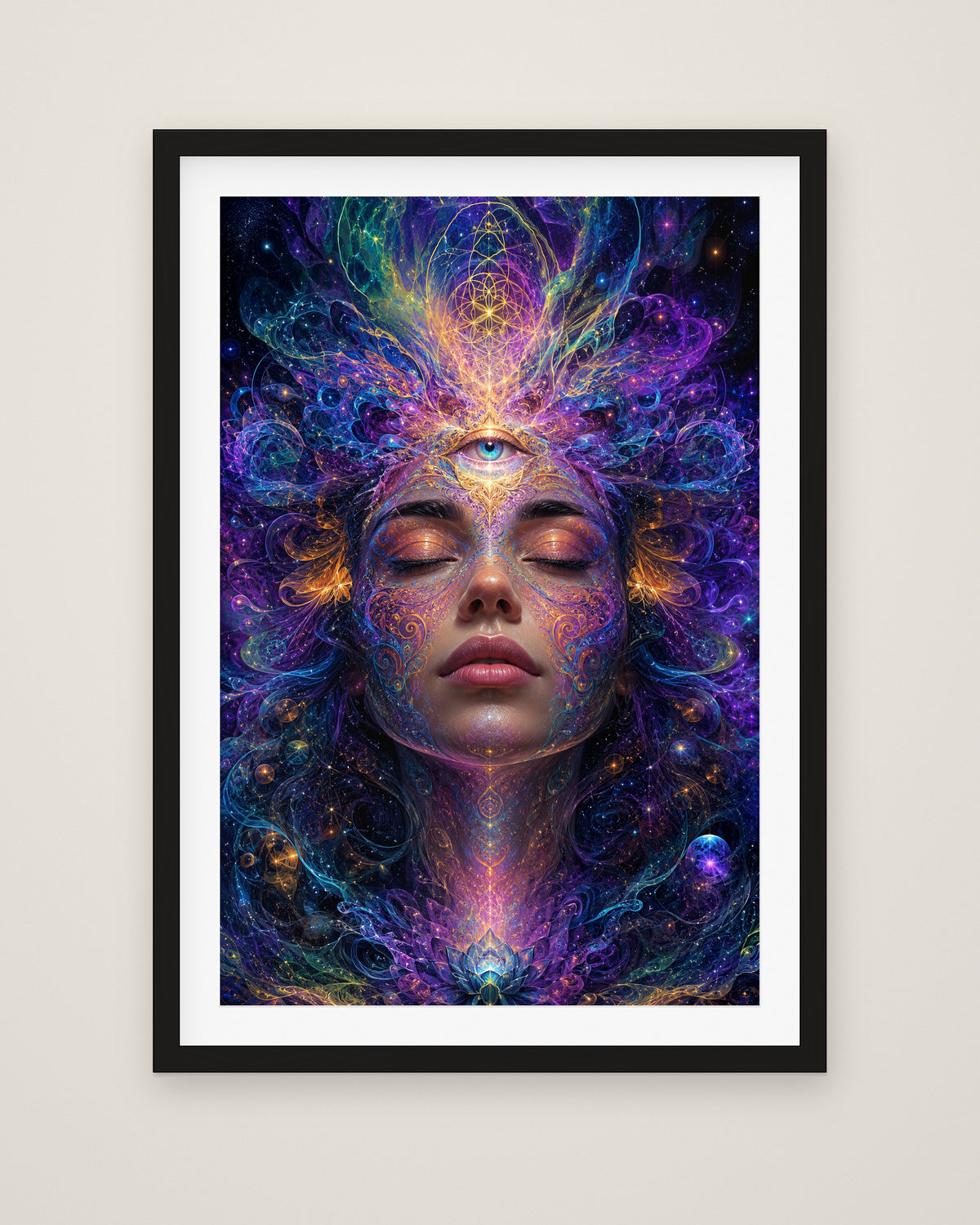 The Inner Cosmos by Aurelia Voss, Museum Edition framed fine art print in a black box frame with a snow white mount
