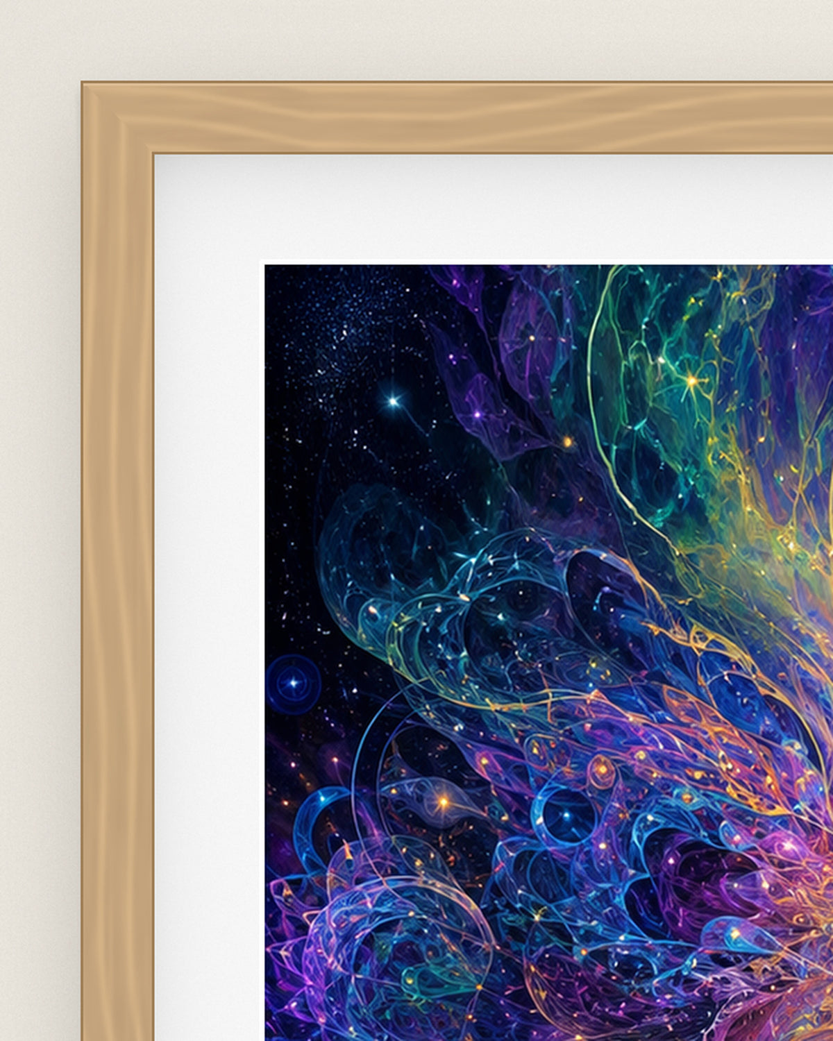 The Inner Cosmos Museum Edition, close up of the box frame, bevelled mount and Hahnemühle Photo Rag paper