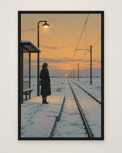 The Last Tram by Elias Northcott, Museum Edition framed edge to edge in a black box frame, 60 × 90 cm and 80 × 120 cm