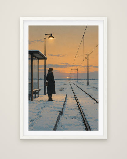 The Last Tram by Elias Northcott, Museum Edition framed fine art print in a white box frame with a snow white mount