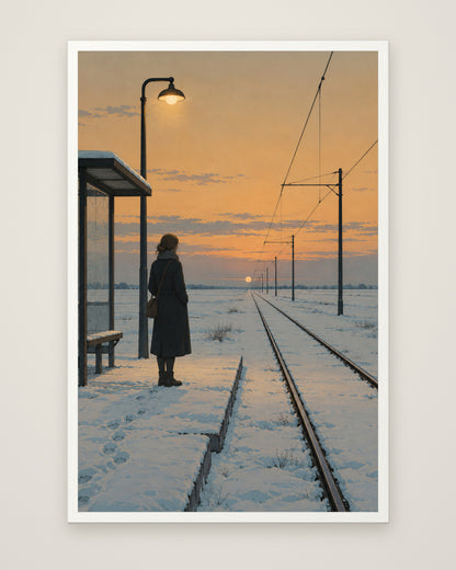 The Last Tram by Elias Northcott, Museum Edition framed edge to edge in a white box frame, 60 × 90 cm and 80 × 120 cm