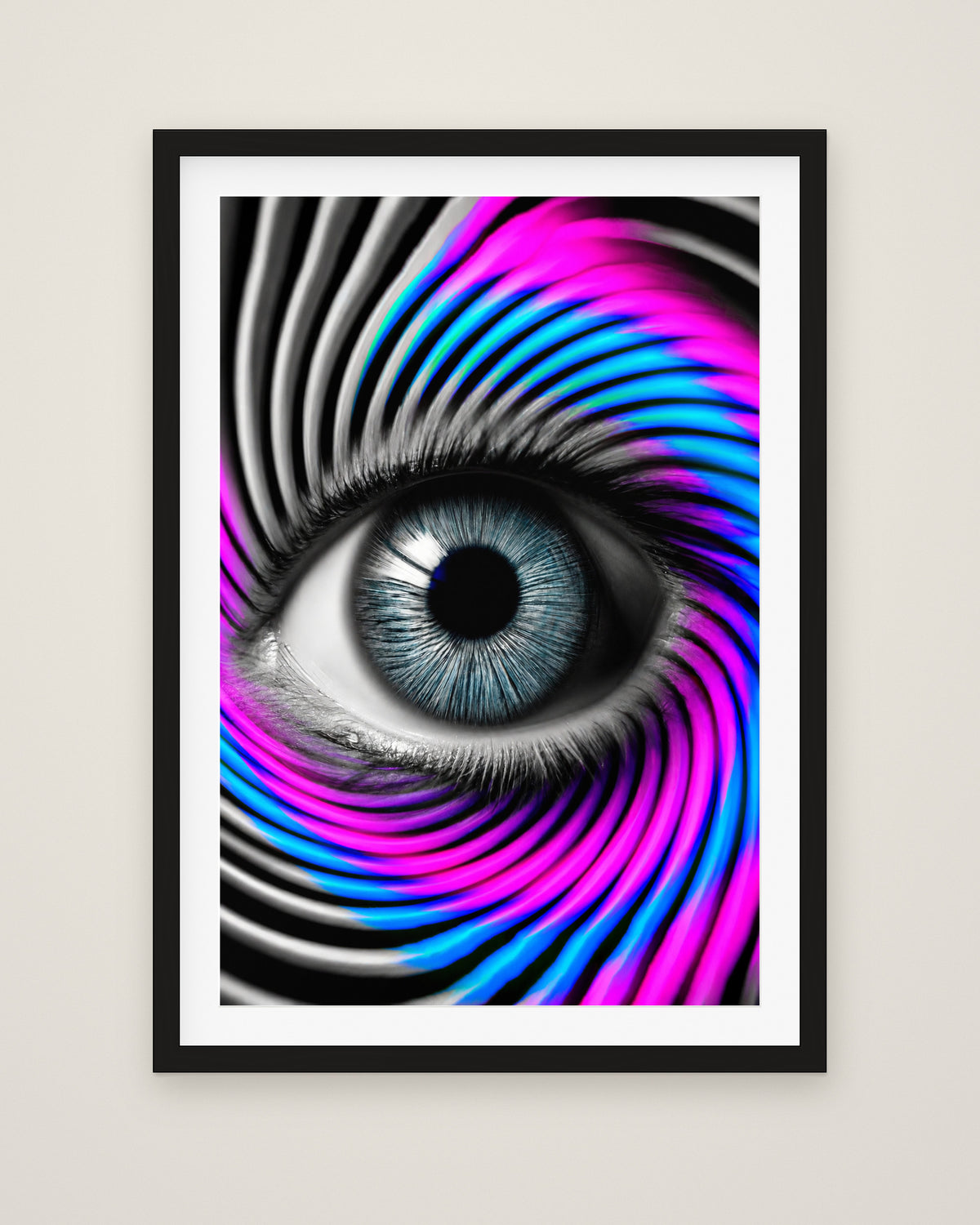 The Perception Vortex by Nova Vale, Museum Edition framed fine art print in a black box frame with a snow white mount