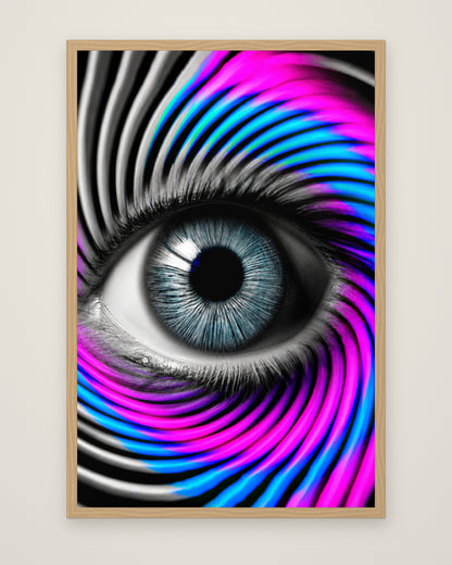 The Perception Vortex by Nova Vale, Museum Edition framed edge to edge in a natural box frame, 60 × 90 cm and 80 × 120 cm
