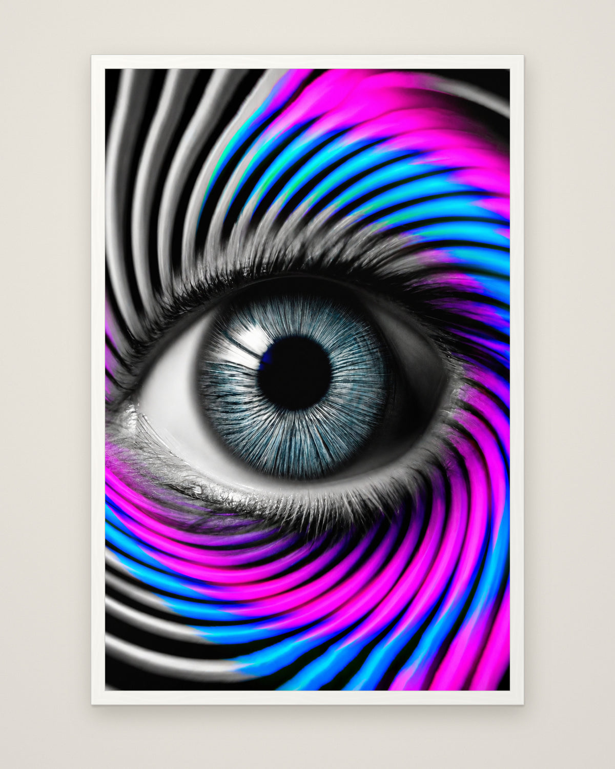 The Perception Vortex by Nova Vale, Museum Edition framed edge to edge in a white box frame, 60 × 90 cm and 80 × 120 cm